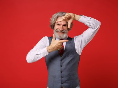 Funny,Elderly,Gray-haired,Mustache,Bearded,Man,In,Classic,Shirt,Vest